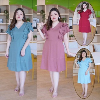 เดรสสั้น คอวี แขนสั้น ชุดแซกสั้น เดรสสาวอวบ หน้าผ้า 54 Plus Size Short Dress / Sack Style