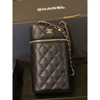 Chanel phone holder cash black caviar holo30