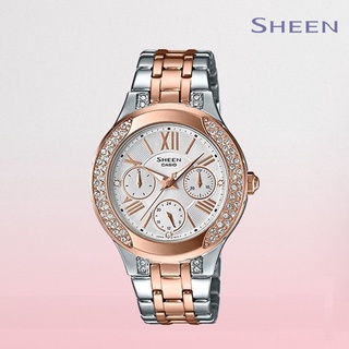 นาฬิกา Casio Sheen รุ่น SHE-3809SG-7A นาฬืกาผู้หญิงสีพิงค์โกลด์/สีเงิน ประดับคริสตัลSWAROVSKI ของแท้100% รับประกัน CMG