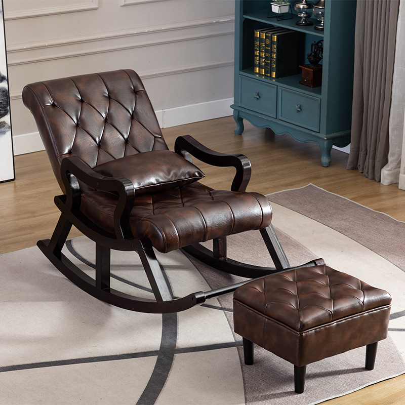 Nordic Rocking Chair Recliner Leather Home Balcony Leisure Chair Solid ...