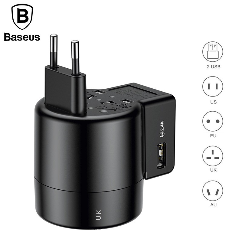 Baseus Universal Travel Adapter Charger พร ้ อมพอร ์ ต USB 2 พอร ์ ต