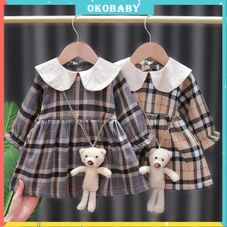 OKOBABY🌈พร้อมส่ง🌈ชุดเด็กผู้หญิง ลายสก๊อตขนาดใหญ่+หมี 0-4ปี