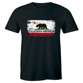 T-shirt  เสื้อยืด ผ้าฝ้าย แบบนิ่ม ทรงหลวม ลายธง California Republic Cali state bear สําหรับผู้ชายS-5XL