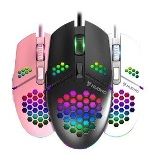 NUBWO HEXAGON NM-91M Gaming Mouse เม้าส์เกมมิ่ง Black/White/Pink Warrenty 1 Year