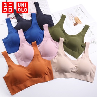 Uniqlo สปอร์ตบรา ผ้าเรยอน ไร้รอยต่อ ไร้รอยต่อ สําหรับผู้หญิง ใส่เล่นกีฬา โยคะ นอนหลับ