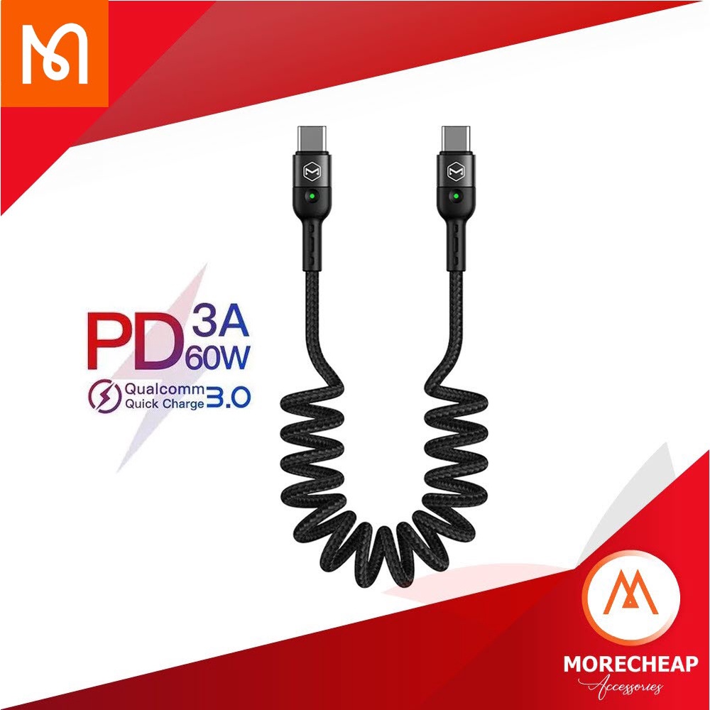 ถูก/แท้ Mcdodo สายชาร์จ USB-C PD 60W QC3.0 สายถัก มีไฟ LED ชาร์จเร็ว Type-C to Type C ยืดได้ 1.8 เมตร