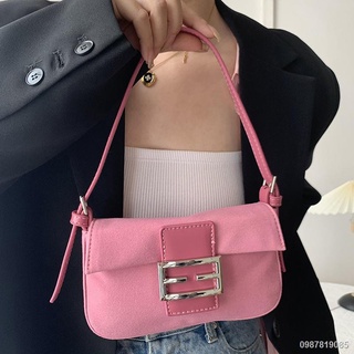 🍍Spot 🍍Retro Frosted Rose Pink Baguette Underarm Bag ใหม่ 2022 กระเป๋าสะพายไหล่กระเป๋าถือขนาดเล็กผู้หญิง