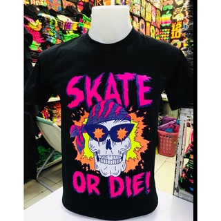 ถูกสุดๆสไตล์ใหม่ ( SKATE OR DIE ) เสื้อยืดสกรีนสะท้อนแสงสุดเท่ห์ คอกลมรหัสเต็ม