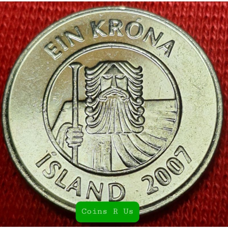เหรียญต่างประเทศ ไอซ์แลนด์  ปี 1989 - 2011 ชนิด 1 Kronur ขนาด 21.5 มม. ผ่านใช้สวยน่าสะสม