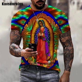 เสื้อยืดลําลอง พิมพ์ลาย Our Lady Of Guadalupe Virgin Mary Catholic 3 มิติ แฟชั่นสําหรับผู้ชาย และผู้หญิง