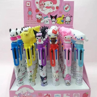 ปากกาลูกลื่น ลายการ์ตูน Sanrio mymelody Kuromi Cinnamoroll Pochacco น่ารัก 6 สี สําหรับโรงเรียน สํานักงาน ของขวัญ เครื่องเขียนเด็ก ของขวัญคริสต์มาส