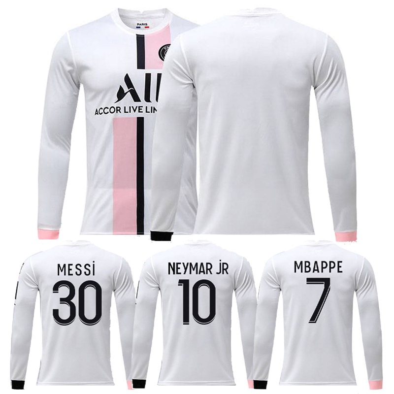 เสื้อกีฬาแขนยาว ลายทีมชาติฟุตบอล Messi Psg Paris Saint Germain สีขาว เบอร์ 21-22