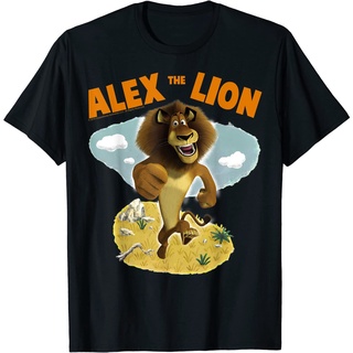 เสื้อยืดผ้าฝ้ายพรีเมี่ยม เสื้อยืด พิมพ์ลายโปสเตอร์ Madagascar Alex The Lion Desert