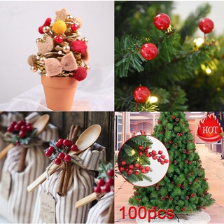 100pcs Christmas Red Berries DIY Artificial Fruit Berry Holly Flower Branch Wreath Craft Decoration Home Decor