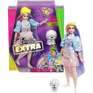 Barbie Extra Doll #2 in Shimmery Look with Pet Puppy, Pink &amp; Purple Fantasy Hair