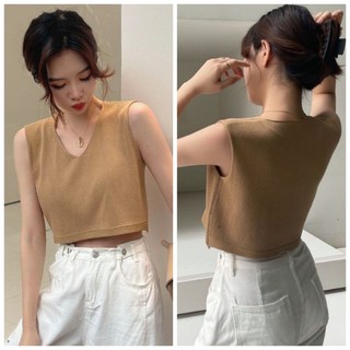 Ey_shop688​✨พร้อม​ส่ง​✨#1808#เสื้อแฟชั่นแขนกุด  ผ้ายืดได้ใส่สบาย​ ข้างหน้าเป็นตรงคอวี💕