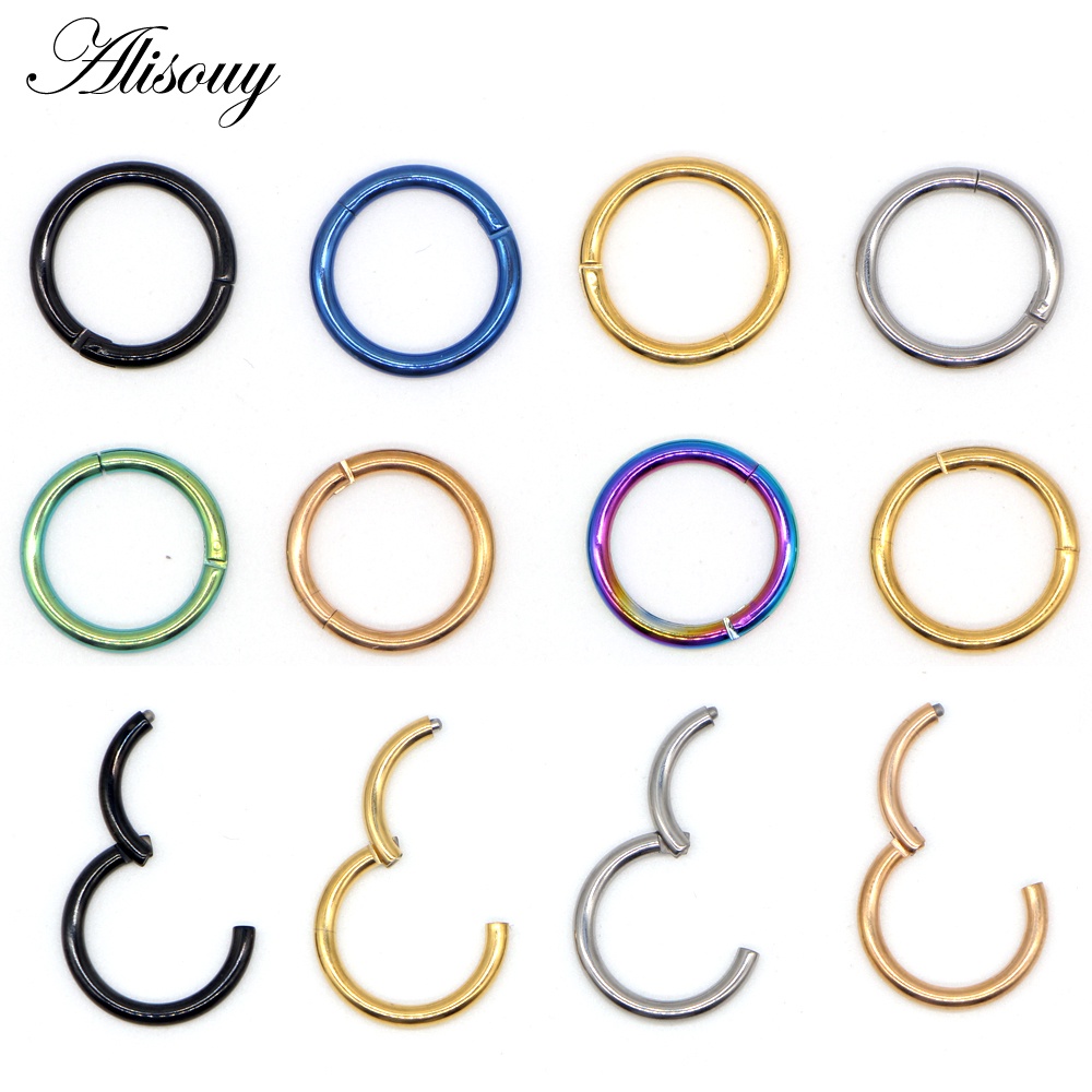 Alisouy 1 ชิ้นสแตนเลสบานพับ Segment แหวนจมูก 16g & 14g หัวนม Clicker หูกระดูกอ่อน Tragus Helix Lip เจาะ Unisex แฟชั่นเครื่องประดับ