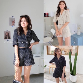 ชุดเซ็ตผ้าทวีต เสื้อครอปแขนสั้น+ขาสั้น ทุกรูปคืองานจริงของเรา