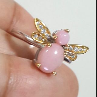 แหวนเงินแท้925 14KGF โอปอลชมพูแท้ (Natural Pink Opal Ring) Size 8