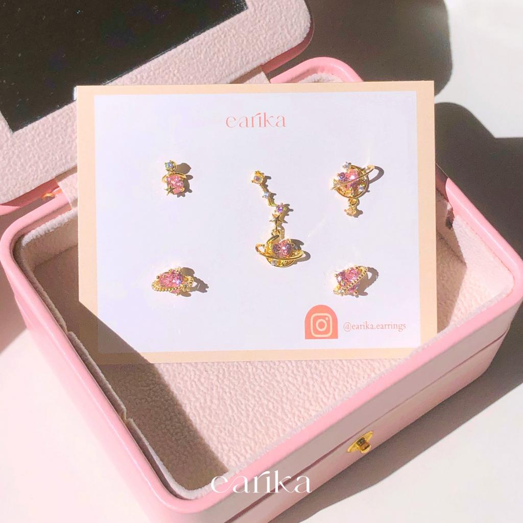 earika.earrings – rose quartz tiare set เซ็ตต่างหูเพชรชมพูก้านเงินแท้ชุบทอง คนแพ้ง่ายใส่ได้