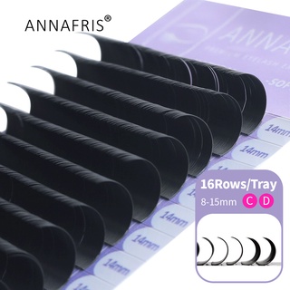 Annafris D curl ขนตาปลอม ขนมิงค์ 8~15 มม. 16 เส้น