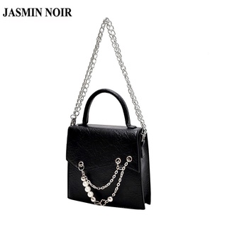 Jasmin NOIR กระเป๋าถือ กระเป๋าสะพายไหล่ หนัง PU ประดับไข่มุก สําหรับผู้หญิง