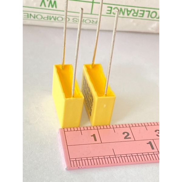 0.1UF 275V 104=100NFคาปาซิเตอร์ Made in Taiwan (แพ็ค10ตัว) 104PF สีเหลืองMPX GMF ห่าง15มิล 100nJ 275