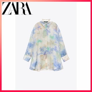 Zara ใหม่ เสื้อเชิ้ตแขนยาว ผ้าไหมซาติน ทรงหลวม สีมัดย้อม สําหรับผู้หญิง