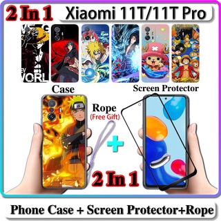 2 IN 1 เคส Xiaomi 11T 11T Pro เคส พร้อมกระจกนิรภัยโค้ง เซรามิค ป้องกันหน้าจอ นารูโตะ และการออกแบบ One Piece