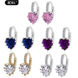 Kiel สง่างามน่ารักหัวใจวาย Rhinestone ฝัง Ear Studs ต่างหู Hoop