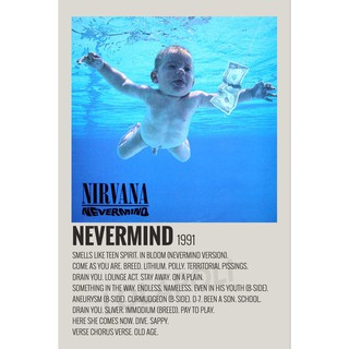 โปสเตอร์ มันวาว พิมพ์ด้านเดียว ขนาด A5 14.8 ซม. x 21 ซม. รูปปกอัลบั้ม Nevermind by Nirvana