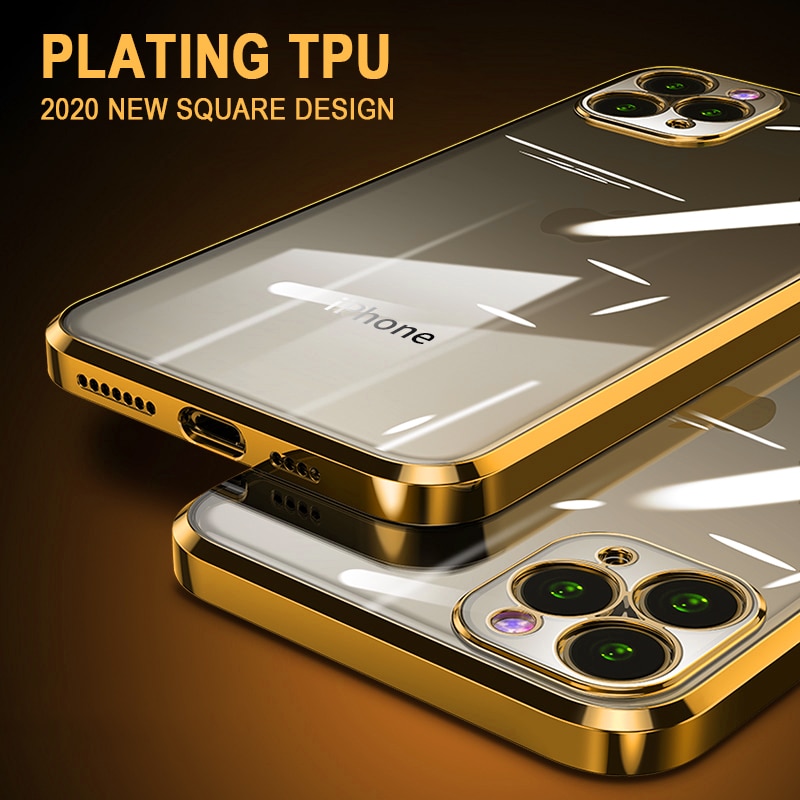 Iphone 12 12 Pro 12pro Max 11 11pro 11pro Max Luxury Square Plating Tpu Protective Case Shopee Thailand