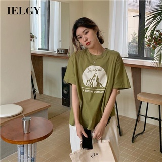 IELGY เสื้อยืดแขนสั้น ผ่าข้าง ออกแบบดี สําหรับผู้หญิง