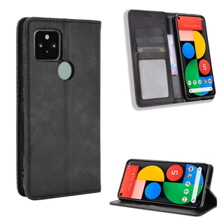 เคสหนัง PU ฝาพับแม่เหล็ก พร้อมช่องใส่บัตร สไตล์วินเทจ สําหรับ Google Pixel 5