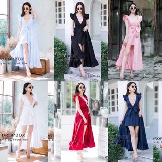 BG6960 Dress งานผ้า 4way แขนกุดระบาย คอวีลึกแอบเซ็กซี่นิดๆ มีซิปหลัง เอวไม่สม็อคค่ะ ดีเทลเก๋ด้วยการเย็บแต่งปีกข้าง