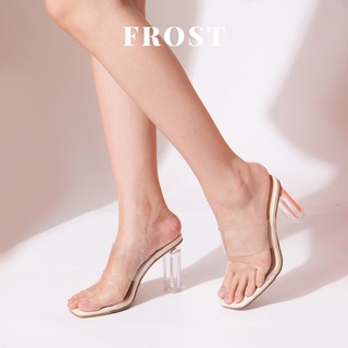 ( สูง 4 นิ้ว ) FROST CLEAR รองเท้าส้นแก้วคาดสายใส