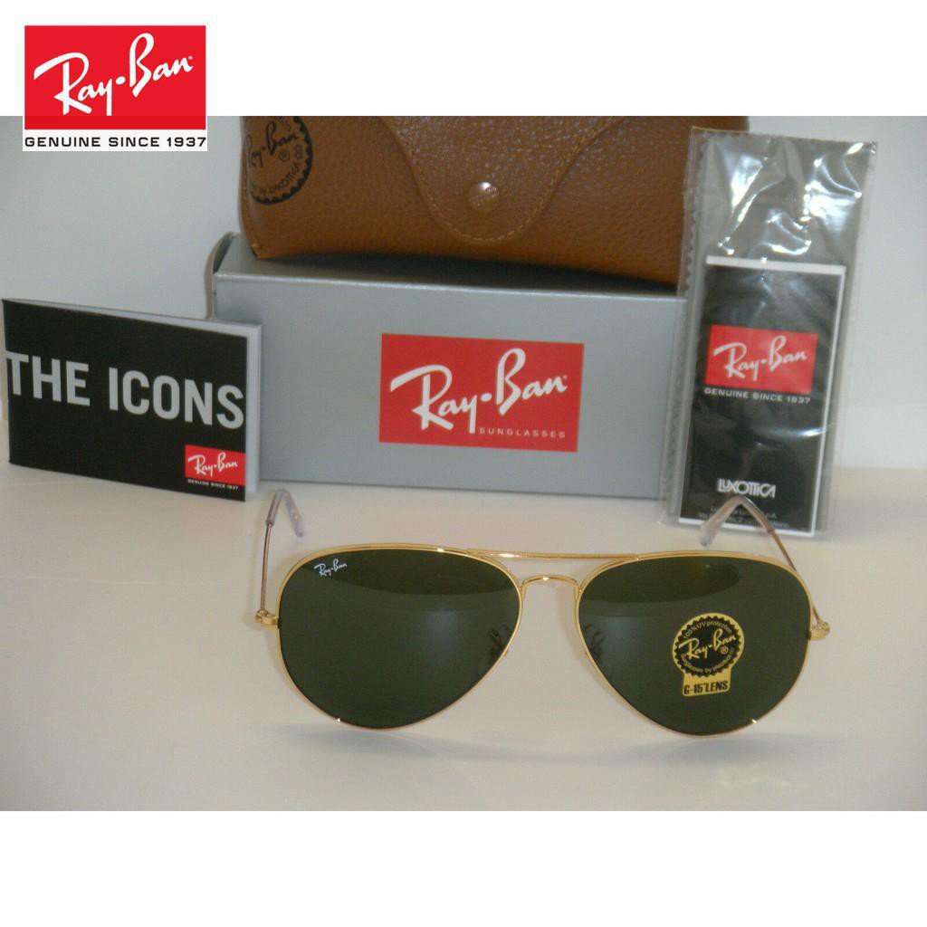 แว่นกันแดด&kvrE 3025 แว่นกันแดด Rb3025 กรอบสีทอง Aviator สีเขียว G-15 Xlt Rb 3025 001 62 มม. ขนาดใหญ