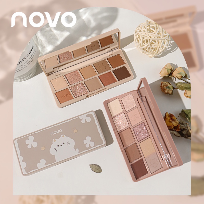 Novo Adorable Eye Shadow [No.5505] อายแชโดว์ 10 ช่อง เนื้อแมต ชิมเมอร์ กลิตเตอร์ กระจกในตัว