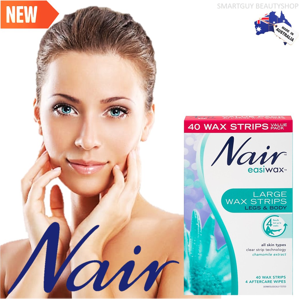 Nair Easiwax Wax Strips Large 40 WAX STRIPS ผลิตภัณฑ์กำจัดขนแบบแผ่นสูตรอ่อนโยนสำหรับผิวแพ้ง่ายสินค้า