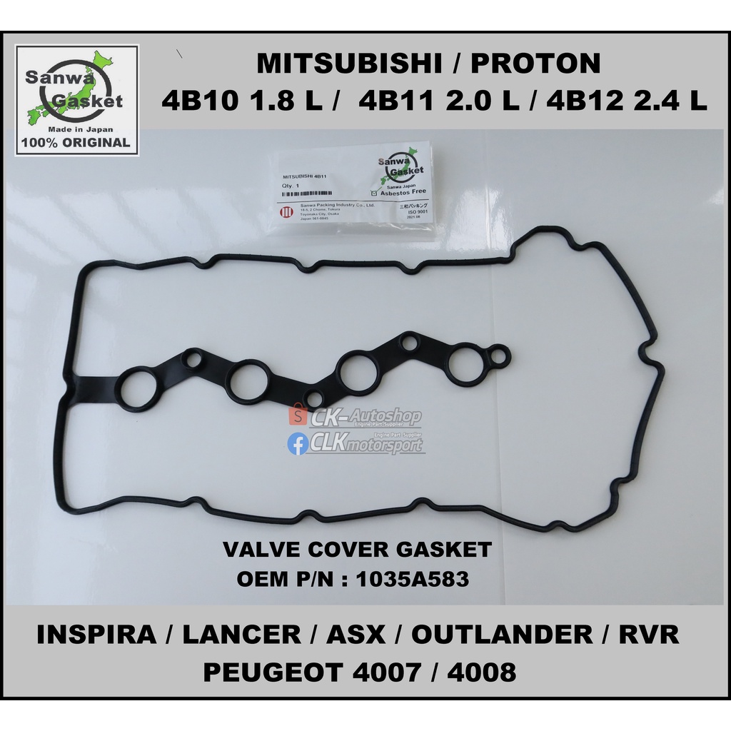 Mitsubishi Proton 4B10 4B11 4B12 ปะเก็นฝาครอบวาล์ว - SANWA Japan OEM P/N 1035A583 Inspira Lancer ASX