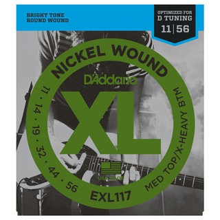 สายกีต้าร์ไฟฟ้า DAddario® เบอร์ 11 แบบนิกเกิล รุ่น EXL117 (Top/Extra Heavy Bottom, Medium 11-56) ** Made in USA **