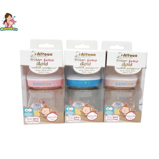 BabiesCare Attoon ขวดนมสีชา ขวดนมสีน้ำผึ้งคอกว้าง 5ออน Tritan​ ExtraGold Premium​ พร้อมจุกเสมือนนมแม่ ไซร์ S (0+เดือน)