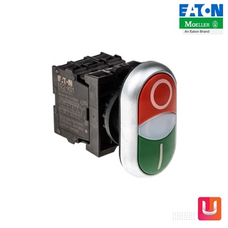 Eaton ชุดหัวปุ่มกดสวิตช์ 2 ทาง หัวเรียบกดเด้งกลับ M22 Series Illuminated, Flush Mount, IP66 - M22-DDL-GR-X1/X0/K11/230-W