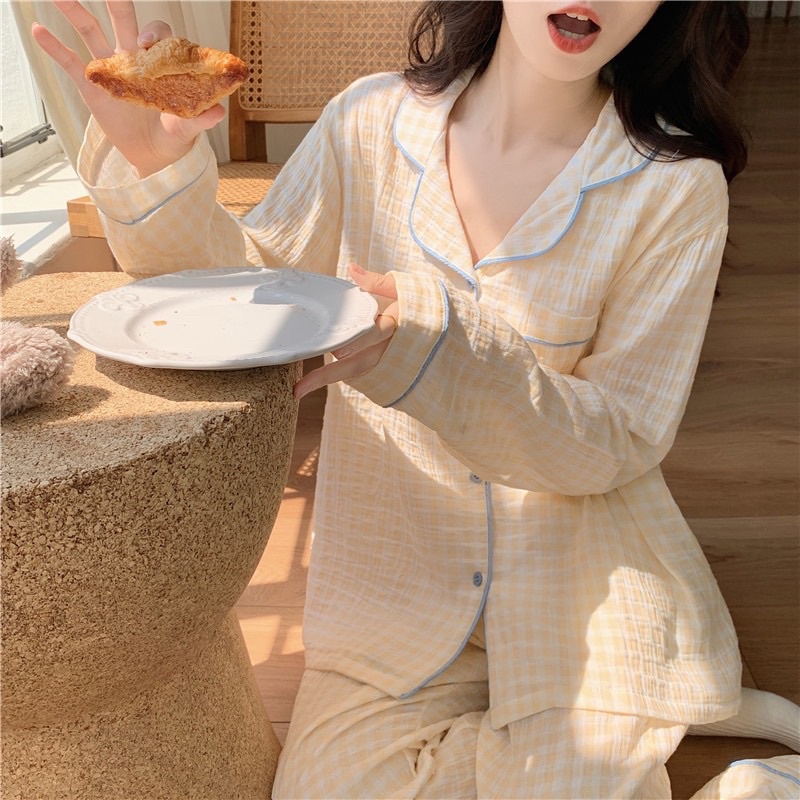 (พร้อมส่ง) ชุดนอนสไตล์เกาหลี????ชุดนอนแขนยาว ชุดนอนผ้าฝ้ายชุดนอนสีพื้น ...