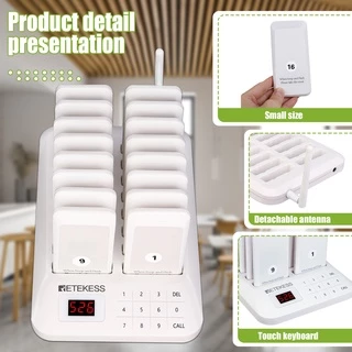 【จัดส่งในท้องถิ่น】Retekess TD157 ระบบเรียกคิว เพจเจอร์เรียกคิว แบบไร้สาย ระบบเรียกคิว เครื่องไร้สาย 1-99 ปุ่มกดระบบสัมผัส สำหรับร้านอาหาร 16 เครื่อง