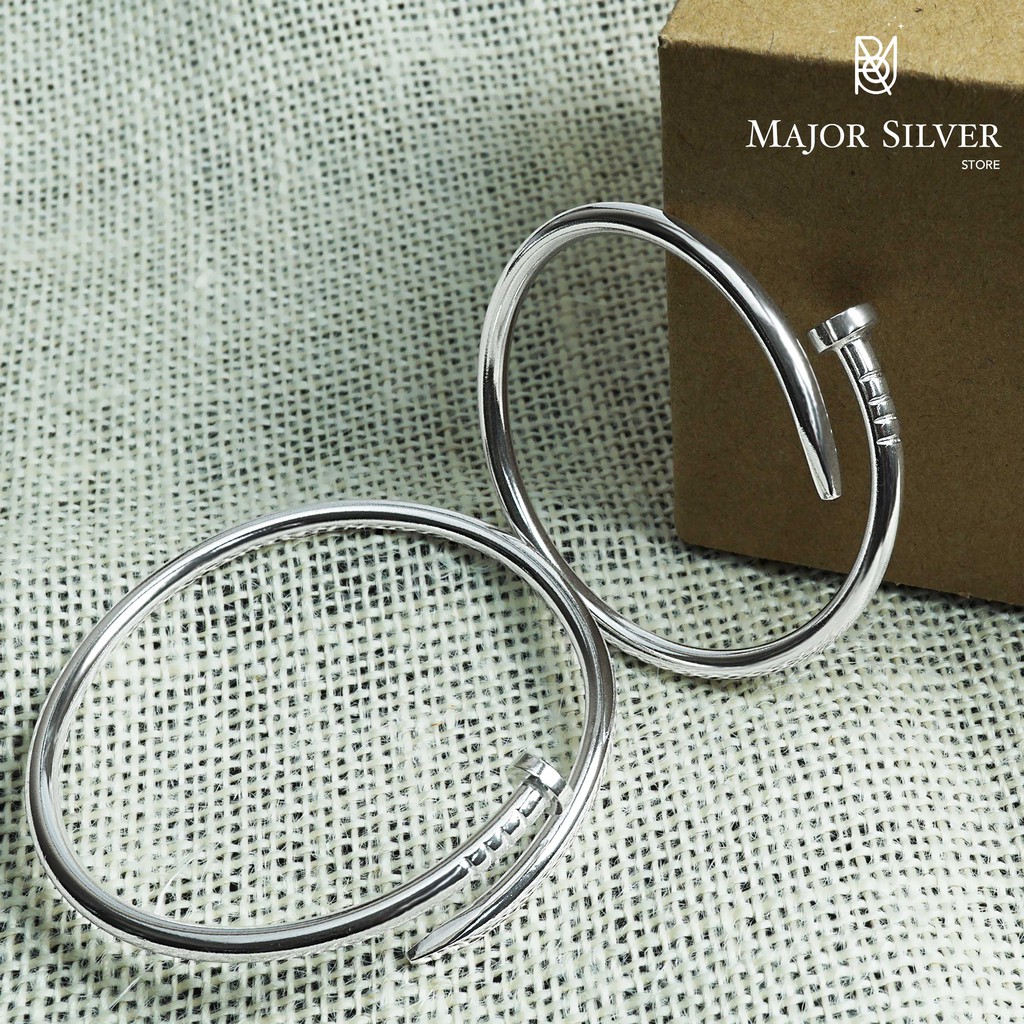 🎁กำไลตะปูหนา4mm : Nail silver bracelet / กำไลเงินแท้92.5% เรียบ ๆ เท่ๆ ดีไซน์คลาสสิค  Major silver store