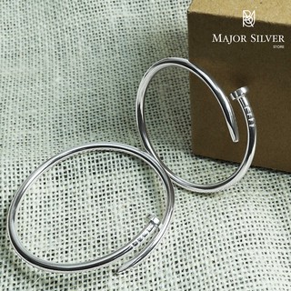 🎁 กำไลตะปู หนา 4mm  /  เงินแท้ 925 : Nail silver bracelet / Major silver store