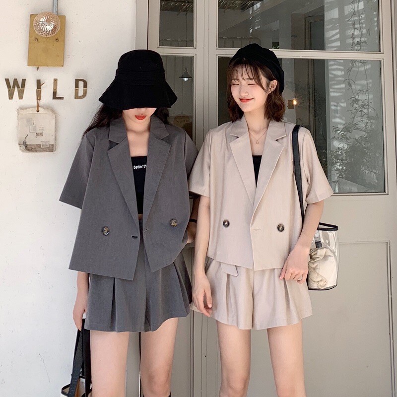 🦋สูท Double Button Blazer 2 สี พร้อมส่ง - Grey / Khaki🦋