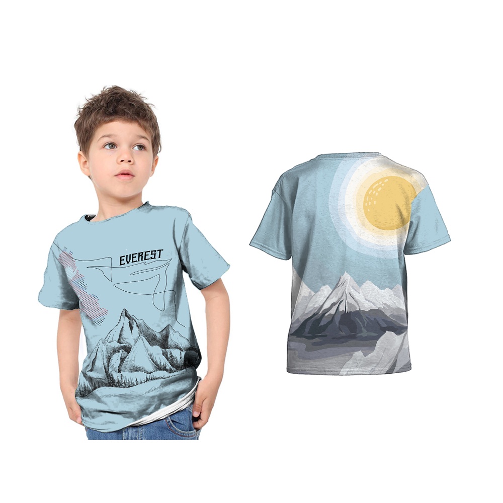 เสื้อยืดเด็ก Casual Mountain Everest Blue สุดยอด Mount พิมพ์เต็มฟรีชื่อที่กําหนดเอง