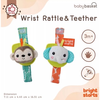 Wrist Rattle Teether - Monkey🐒 &amp; Elephant🐘 🐒🐘ตุ๊กตาผ้ารัดข้อมือรูปลิง - ช้าง พร้อมยางกัดใบไม้สีเขียวอ่อน(สินค้าพร้อมส่ง)